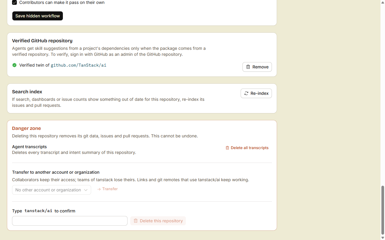 The Verified GitHub repository card in a repository's settings