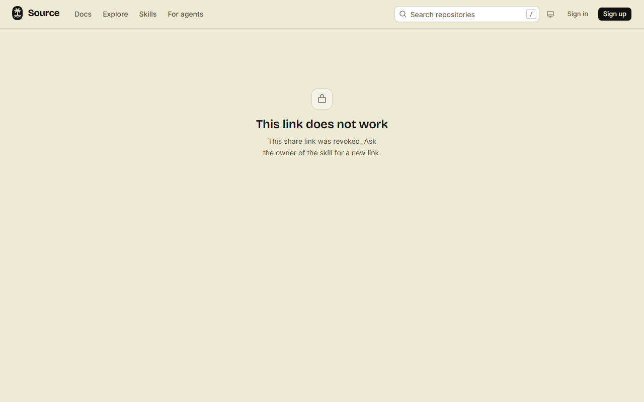 A page opened with a revoked share link: This link does not work